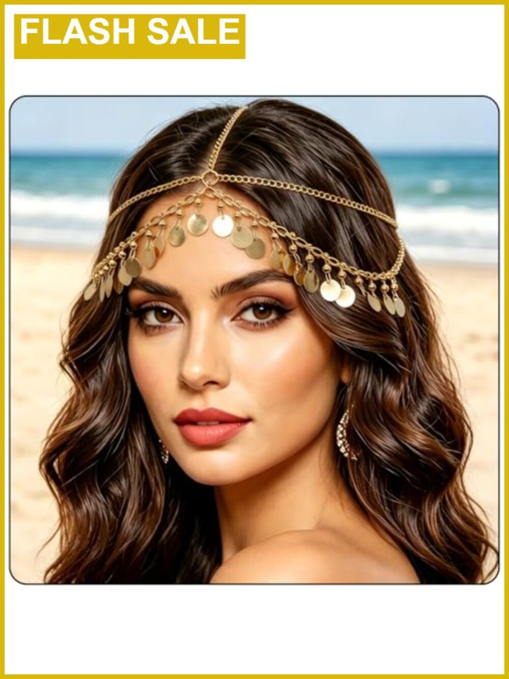 Gold Sequin Head Chain Boho Egyptian Layered Headpiece Forehead Jewelry Headband